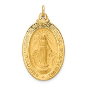 14k Yellow Gold Satin Medium Oval Miraculous Medal Fine Jewelry for Women (L- 32.5 mm W- 18.5 mm)