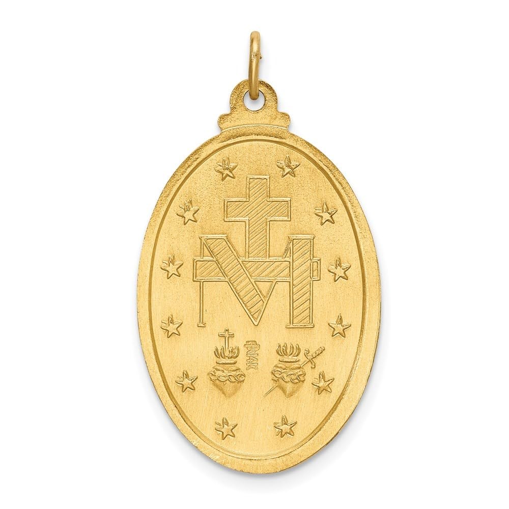 14k Yellow Gold Satin Medium Oval Miraculous Medal Fine Jewelry for Women (L- 32.5 mm W- 18.5 mm)