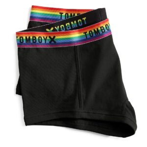 TomboyX Boy Short Underwear For Women, Cotton Stretch Comfortable Boxer Briefs Panties, X-Large/Black Rainbow