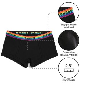 TomboyX Boy Short Underwear For Women, Cotton Stretch Comfortable Boxer Briefs Panties, X-Large/Black Rainbow