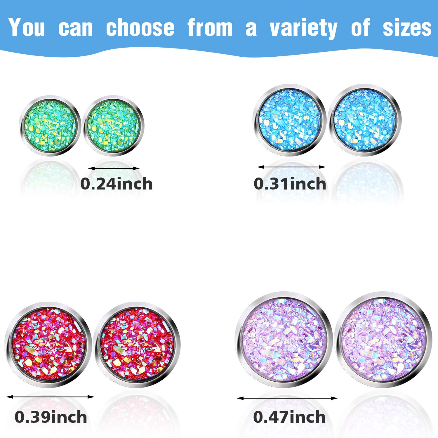 20 Pairs Druzy Stud Earrings Set Stainless Steel Earrings Pierced Earrings Jewelry for Women(Round)