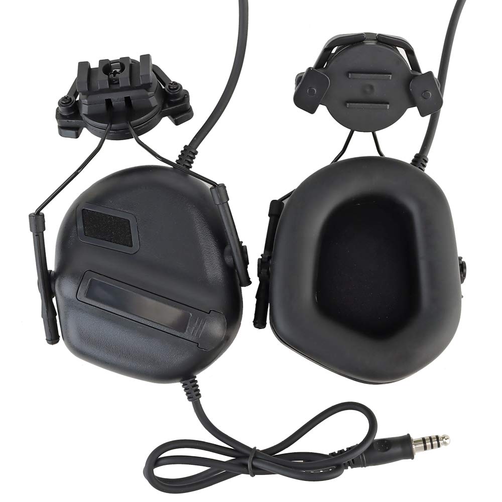 DETECH Tactical Helmet Headset Headphone Electronic Shooting Ear Protection Sound Amplification Noise Reduction Ear Muffs Hunting Shooting Ear Defender with Detachable Microphone