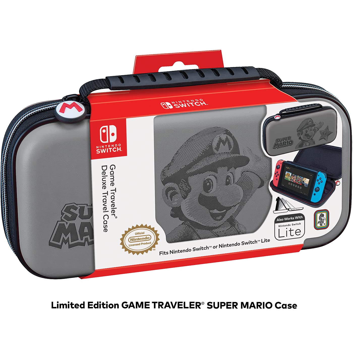 Game Traveler Nintendo Switch Mario Case - Adjustable Viewing Stand, Protective PU Leather Hard Case with Deluxe Carry Handle, Includes Two Game Cases - Nintendo Switch , Switch OLED and Switch Lite