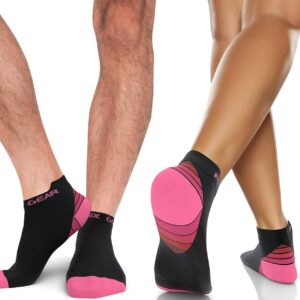 Physix Gear Sport Low Cut Socks Men & Women - Ankle Compression Running Socks (2Pair Blk-Pnk S/M)