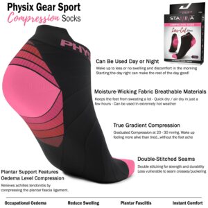 Physix Gear Sport Low Cut Socks Men & Women - Ankle Compression Running Socks (2Pair Blk-Pnk S/M)