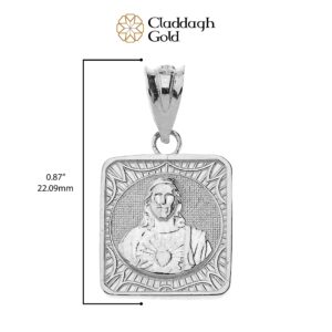 Sterling Silver Immaculate Heart of Mary/Sacred Heart of Jesus 0.87" Square Medal Reversible Pendant