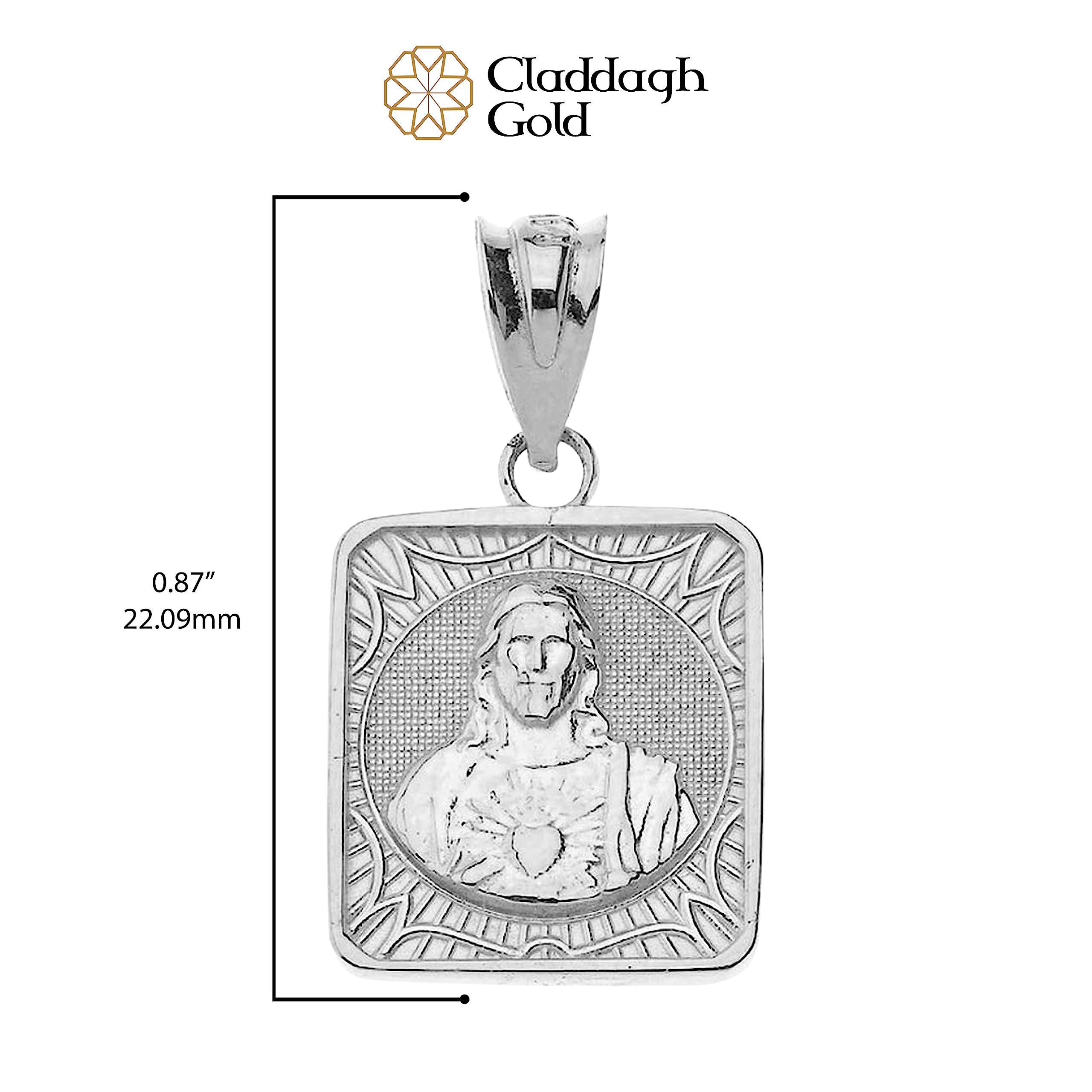 Sterling Silver Immaculate Heart of Mary/Sacred Heart of Jesus 0.87" Square Medal Reversible Pendant