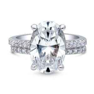 BERRICLE Sterling Silver Solitaire Wedding Engagement Rings 5.5 Carat Oval Cut Cubic Zirconia CZ Ring Set for Women, Rhodium Plated Size 6.5