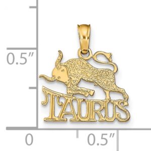 Jewelry Stores Network 14k Yellow Gold Taurus Word And The Bull Zodiac Symbol Pendant 11 mm x 13 mm