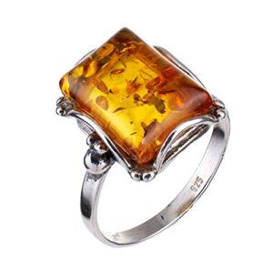 HolidayGiftShops Sterling Silver and Baltic Honey Amber Rectangle Adult Ring Makell- Size 10