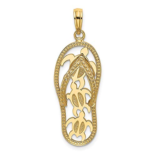 14K Yellow Gold Triple Sea Turtle Hawaiian Flip Flop Necklace Beach Sandals Pendant Ocean Vacation Charm 37mm x 11.5mm Only