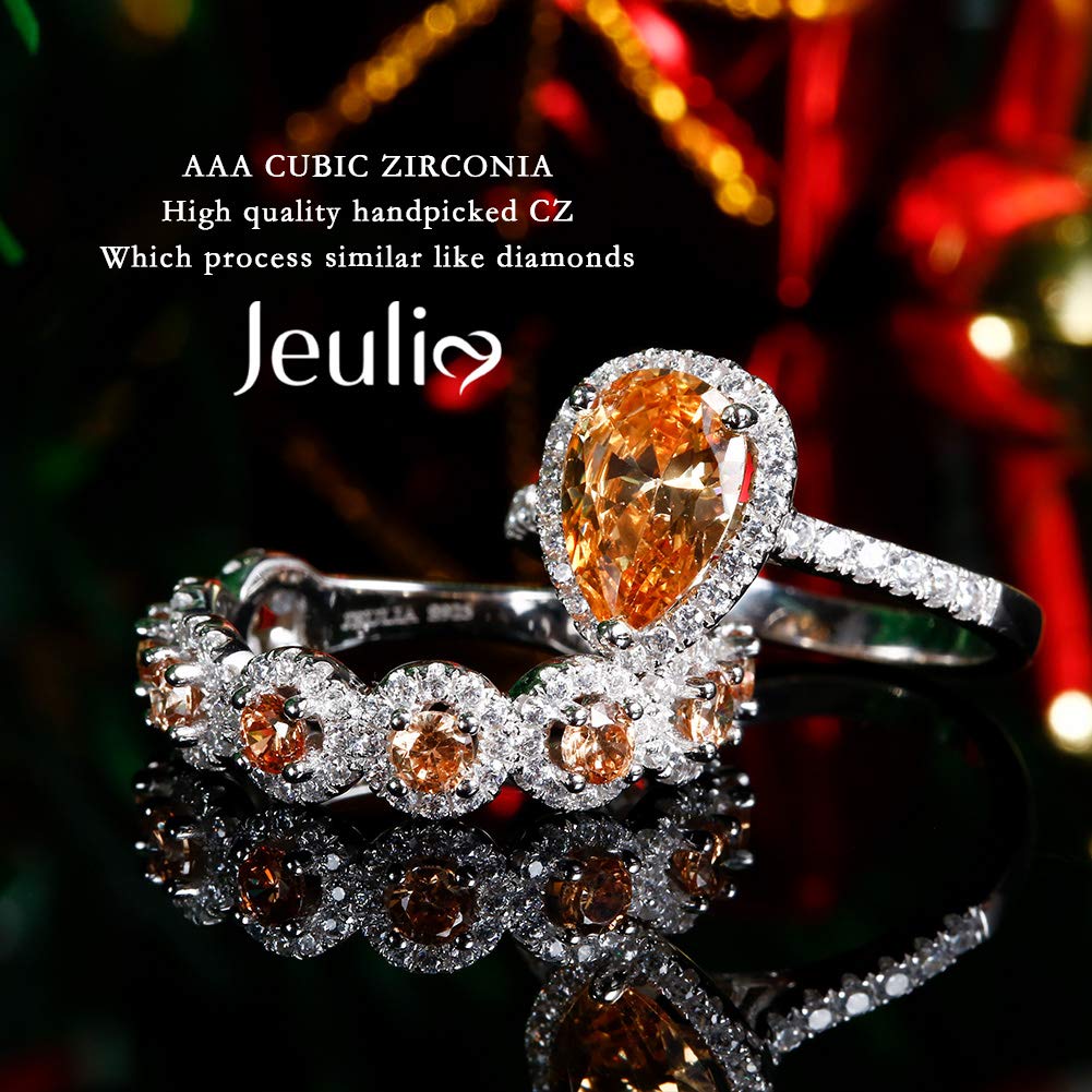 Jeulia Engagement Rings for Women Sterling Silver Promise Eternity Band Princess Cut Cubic Zirconia Wedding Engagement Anniversary Promise Ring Sets Bridal Sets (8.0(U.S))