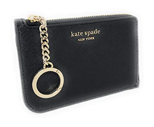 Kate Spade New York Medium L-Zip Leather Card Holder Keychain Black