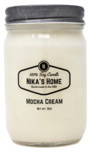 nika's home mocha cream 12oz mason soy candle