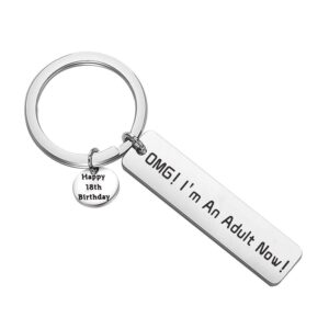 bekech funny adult birthday gifts birthday keychain omg i'm an adult now jewelry gifts for adult brithday (silver)