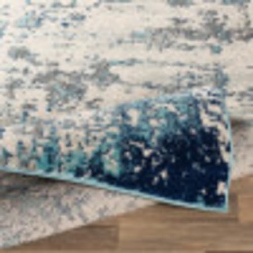 Livabliss Arti Modern Abstract Area Rug,6'7" x 9',Dark Blue/Aqua