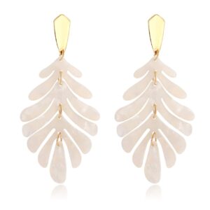 acrylic leaf earrings – long statement leaf charm necklace tortoise resin palm leaf earrings fashion necklaces earrings for women(white+earrings)