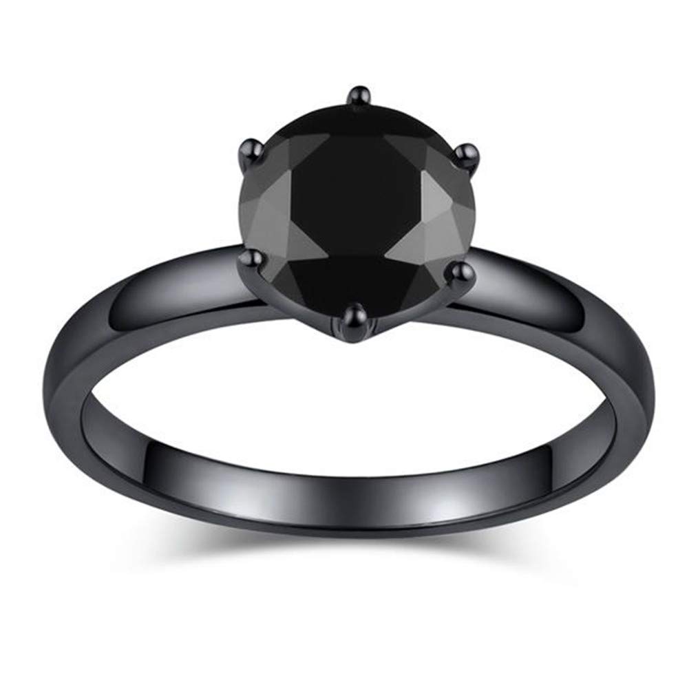 Jeulia Black Rings for Women Mens 925 Sterling Silver Solitaire Black Diamond Rings Bridal Set Wedding Engagement Anniversary Promise (8.5(U.S))