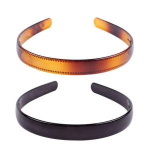 Set of 2 Simple Fashion Plastic Headband Fine Tooth Hairband Headwear Hair Hoop Hair Acessories for Women's Lady Girls (Black +Brown)