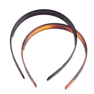 Set of 2 Simple Fashion Plastic Headband Fine Tooth Hairband Headwear Hair Hoop Hair Acessories for Women's Lady Girls (Black +Brown)