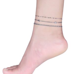 hoduar Stainless Steel Ankle Bracelet for Women, 14K Gold/Sterling Silver Plated Anklets Set 8.2"+2" Adjustable Jewelry Gift