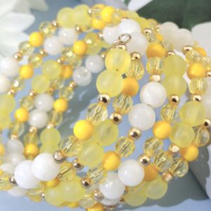 Coiris Multi Layers Statement Yellow Beaded Bracelet Adjustable Strand Bangle Bracelet for Women (BR1202)