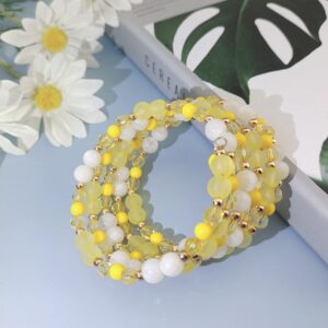 Coiris Multi Layers Statement Yellow Beaded Bracelet Adjustable Strand Bangle Bracelet for Women (BR1202)