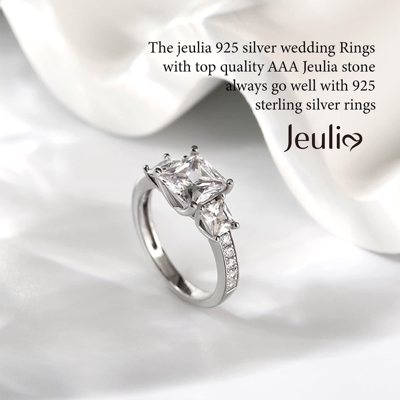 Jeulia Women's Engagement Rings Sterling Silver Promise Eternity Band Princess Cut Cubic Zirconia Wedding Engagement Anniversary Promise Rings Bridal Sets (6.5(U.S))