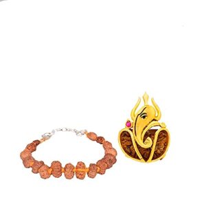 Vedic Vaani Certified 1-14 Mukhi Siddhi Java Rudraksha Bracelet | 1-Face Ek Mukhi Ganesha Vighnaharta Rudraksh Locket (Pack of 2)