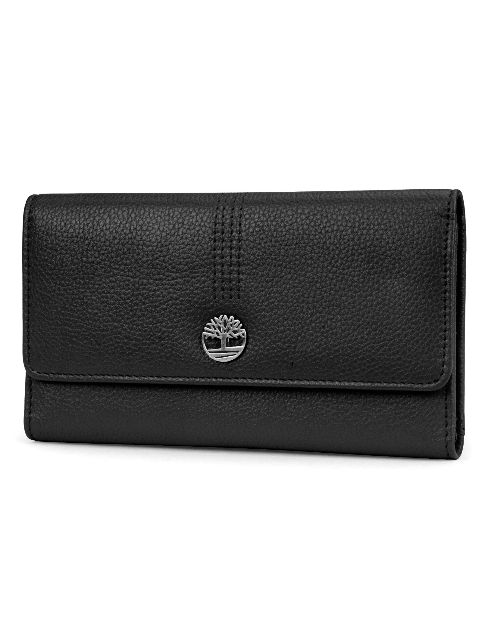 Timberland Leather RFID Flap Wallet Clutch Organizer, Black (Pebble)