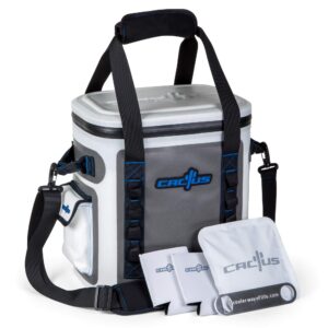 cactus mojave 23 party kit - insulated soft cooler/non-permeable/long lasting cold tech + free bonus items: soft cold pack, neo drink holders, stainless opener w/magnetic front panel (curacao blue)