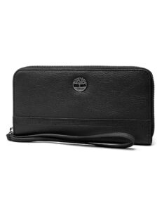 timberland womens leather rfid zip around wallet clutch with wristlet strap, black (pebble), one size