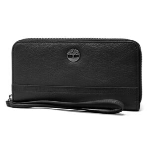 Timberland womens Leather Rfid Zip Around Wallet Clutch With Wristlet Strap, Black (Pebble), One Size