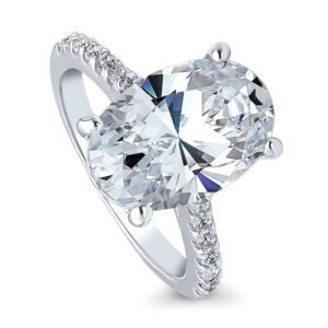 berricle sterling silver solitaire wedding engagement rings 5.5 carat oval cut cubic zirconia cz statement cocktail ring for women, rhodium plated size 4.5