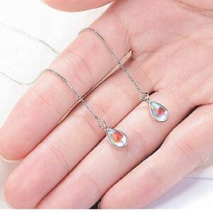 Elegant 925 Sterling Silver Drop Earrings Colorful Droplet Dangle Threader Earrings For Women