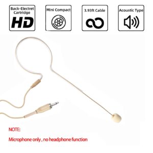 Sujeetec Headset Headworn Microphone - 3.5mm Thread Screw Lock Head Microphone for Wireless System & Body/Belt Pack Transmitter – Beige Single Earhook Omnidirectional Headset Head Mic