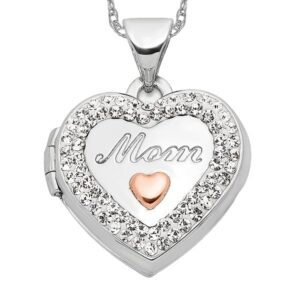 IceCarats 14K White Gold Rose Pink Rhinestone Crystals Mom Heart Love Personalized Photo Locket Necklace Mama Charm Mother Pendant 21mm x 15.75mm Only