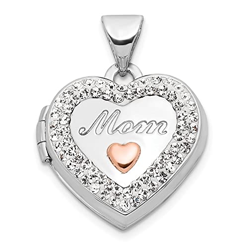 IceCarats 14K White Gold Rose Pink Rhinestone Crystals Mom Heart Love Personalized Photo Locket Necklace Mama Charm Mother Pendant 21mm x 15.75mm Only