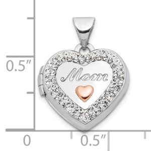 IceCarats 14K White Gold Rose Pink Rhinestone Crystals Mom Heart Love Personalized Photo Locket Necklace Mama Charm Mother Pendant 21mm x 15.75mm Only