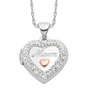 IceCarats 14K White Gold Rose Pink Rhinestone Crystals Mom Heart Love Personalized Photo Locket Necklace Mama Charm Mother Pendant 21mm x 15.75mm Only