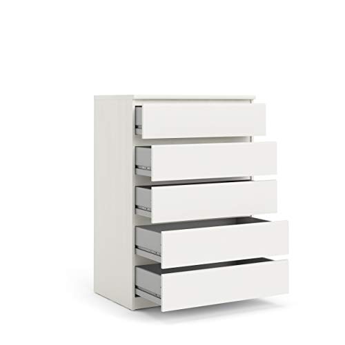 Tvilum 5 Drawer Chest, White Wood Grain