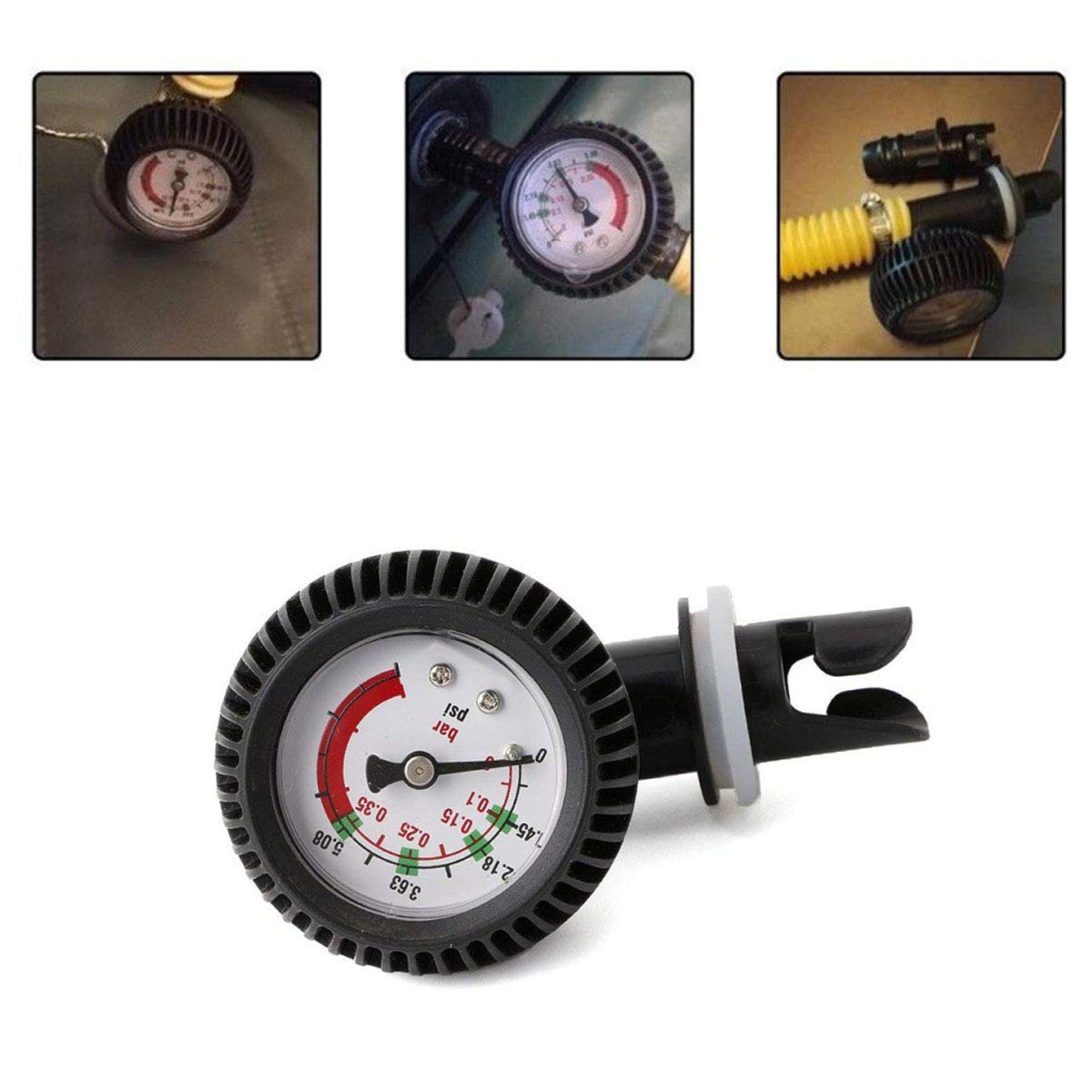 Black Air Thermometer Pressure Gauge Valve Connector for Inflatable Kayak Raft Boat Surfing PVC & Iron & Copper