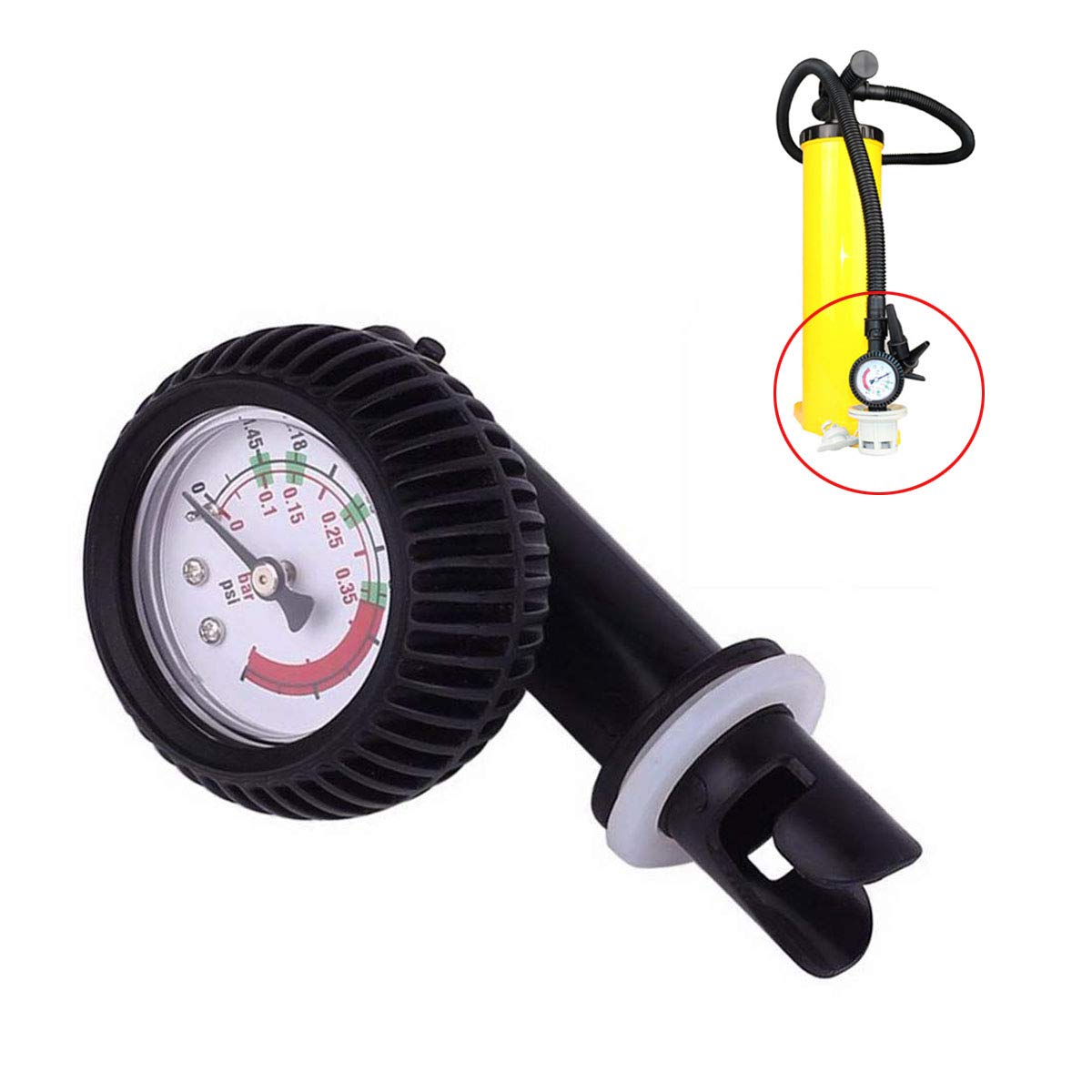 Black Air Thermometer Pressure Gauge Valve Connector for Inflatable Kayak Raft Boat Surfing PVC & Iron & Copper