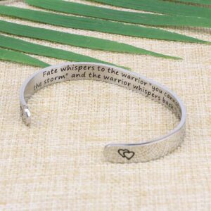 JoycuFF Fate Whispers to the Warrior Inspirational I Am Storm Mantra Hidden Message Cuff Bracelet Recovery Jewelry Survivor Gift