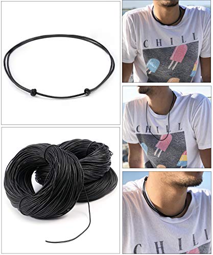 POTESSA Black Leather Cord Choker Necklace Double Knotted Adjustable Necklace Minimalist Jewelry for Women Men Unisex