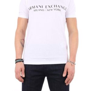 A｜X ARMANI EXCHANGE Men's Short Sleeve Milan New York Logo Crew Neck T-Shirt, White, L