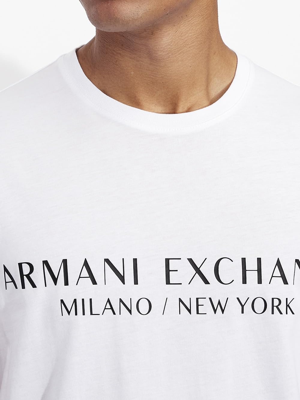 A｜X ARMANI EXCHANGE Men's Short Sleeve Milan New York Logo Crew Neck T-Shirt, White, L