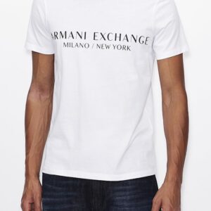 A｜X ARMANI EXCHANGE Men's Short Sleeve Milan New York Logo Crew Neck T-Shirt, White, L