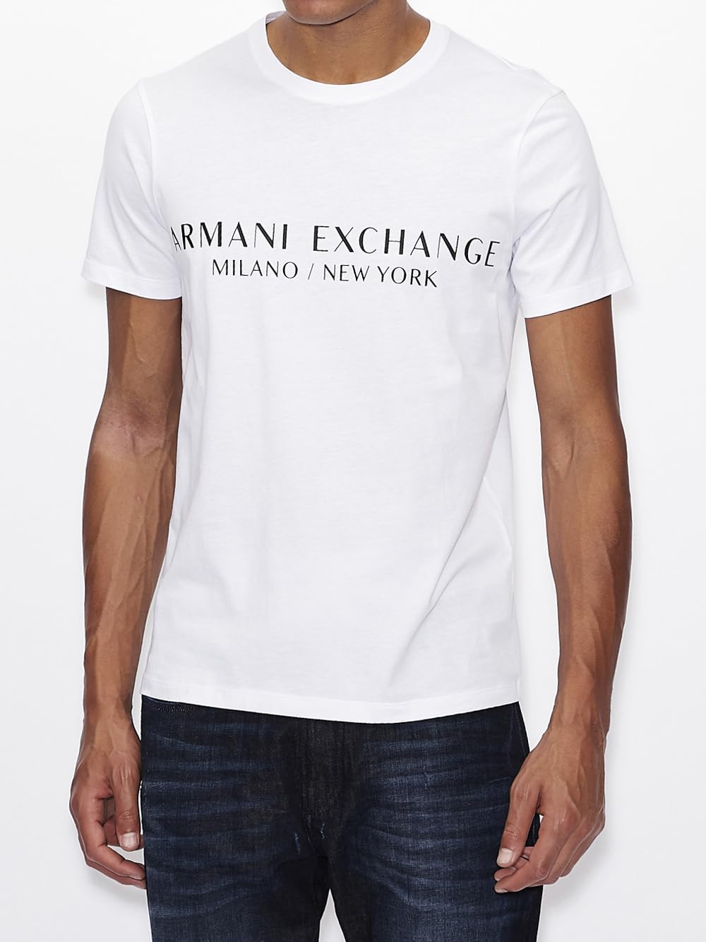 A｜X ARMANI EXCHANGE Men's Short Sleeve Milan New York Logo Crew Neck T-Shirt, White, L