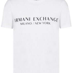 A｜X ARMANI EXCHANGE Men's Short Sleeve Milan New York Logo Crew Neck T-Shirt, White, L